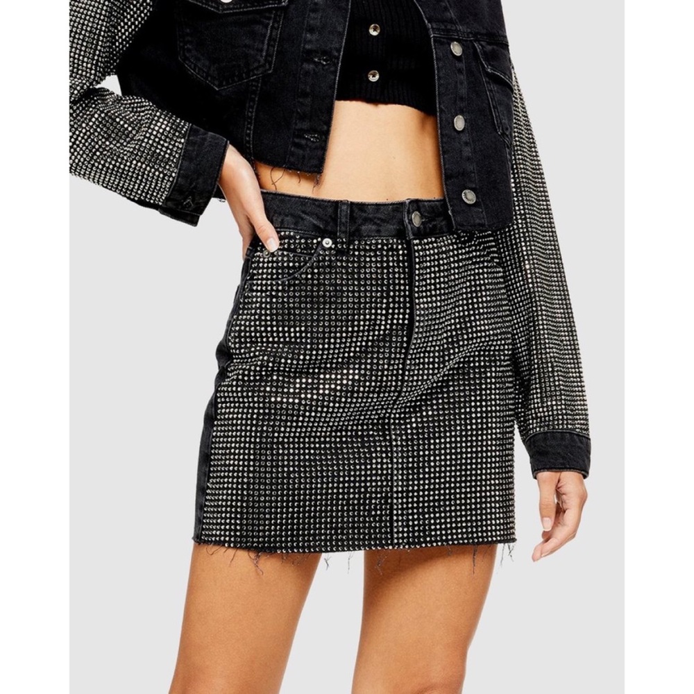 Topshop Studded Gem Denim Miniskirt size 10